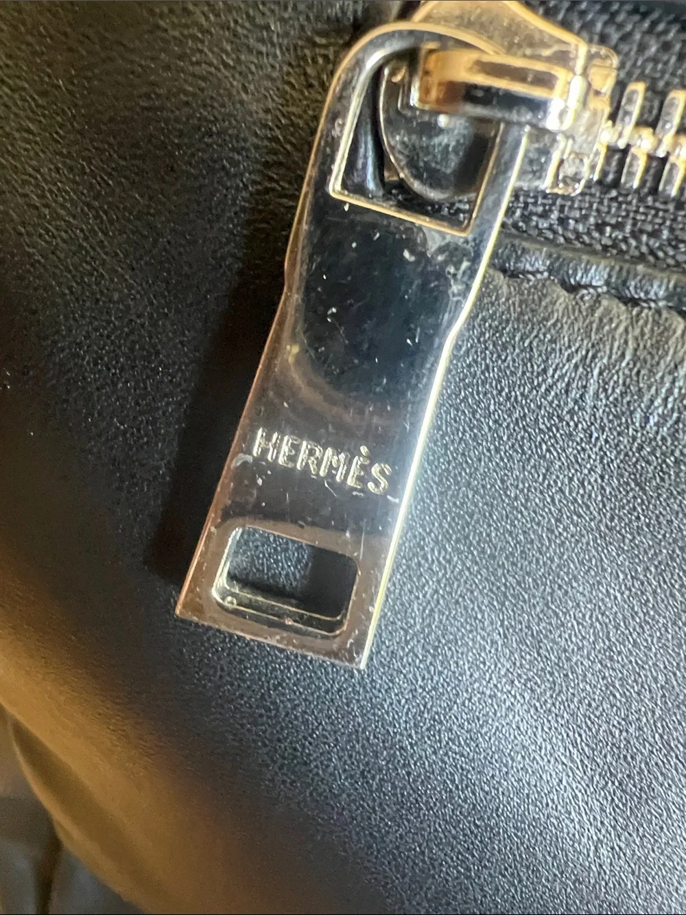 Hermes Black Leather computer bag  with Front Zip